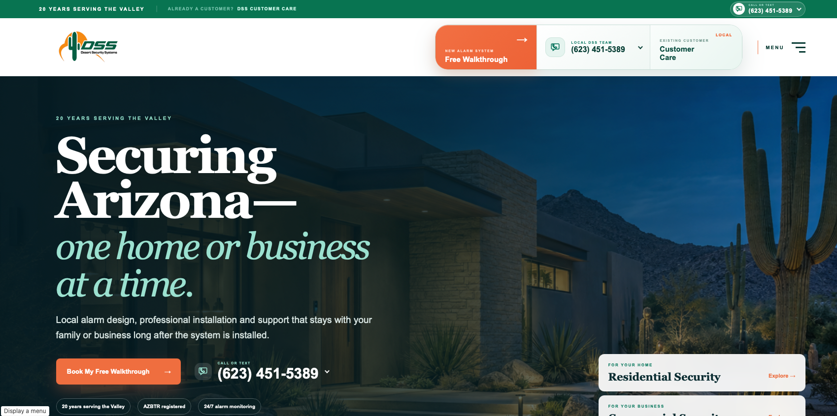 Desert Security Systems website home page